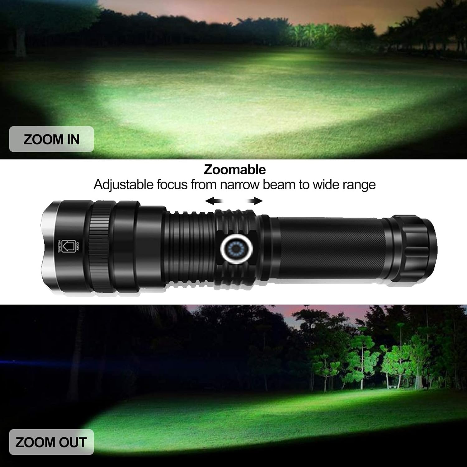 Rechargeable LED Flashlights High Lumens, 10000 Lumen Super Bright Tactical Flashlights, 4 Modes Zoomable Flashlights with High Power Battery & USB Charging, Waterproof Flashlight for Camping Hiking - - 