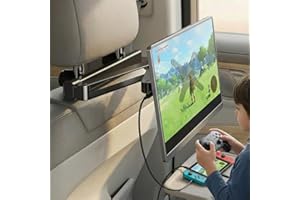 Heavy Duty Metal Car Headrest Mount for Portable Monitor, 2-in-1 VESA & Clip Stand for 4.7-20" Screens, Backseat Gaming Holde