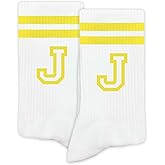 SSQBZU Striped Initial Socks with the Letter in Yellow, Socks for Adult, Teens, Men&Women, Gifts for Friends, Family, etc.