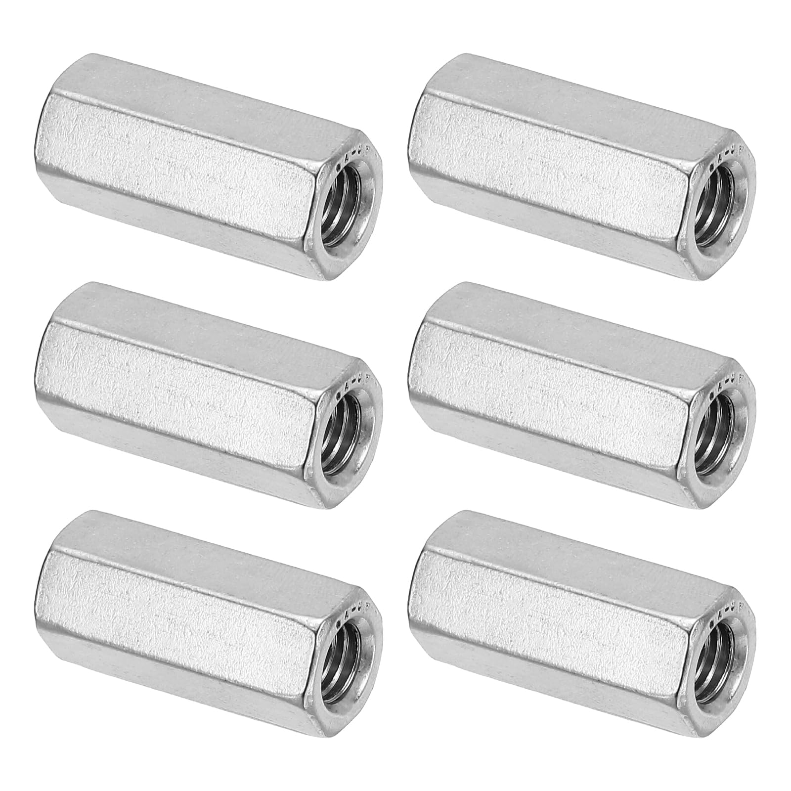PATIKIL M8 x 1.25-Pitch 304 Stainless Steel Hex Coupling Nuts, 6Pcs 30mm/ 1.2" Length Coarse Fully Threaded Rod Coupling Nut Studding Connector Fasteners, Silver Tone — image 1