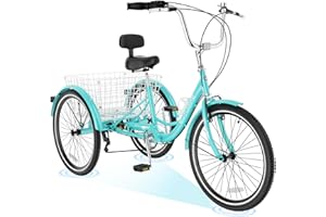 H&ZT Adult Tricycle, 3 Wheeled Bike, Trike Cruiser Bike, with 7-Speed Gear, Parking Brake Handle, Low Step, Large Rear Basket