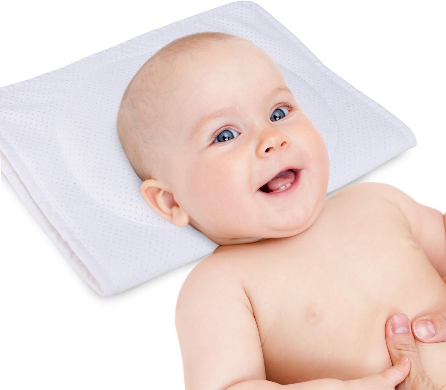PALMLOVE Newborn Baby Pillow Neck Support Protective Pillow Sleeping Head-Shaping Pillow Prevent Flat Head Sleep Breathable Cotton 3D Flexible Support (White)