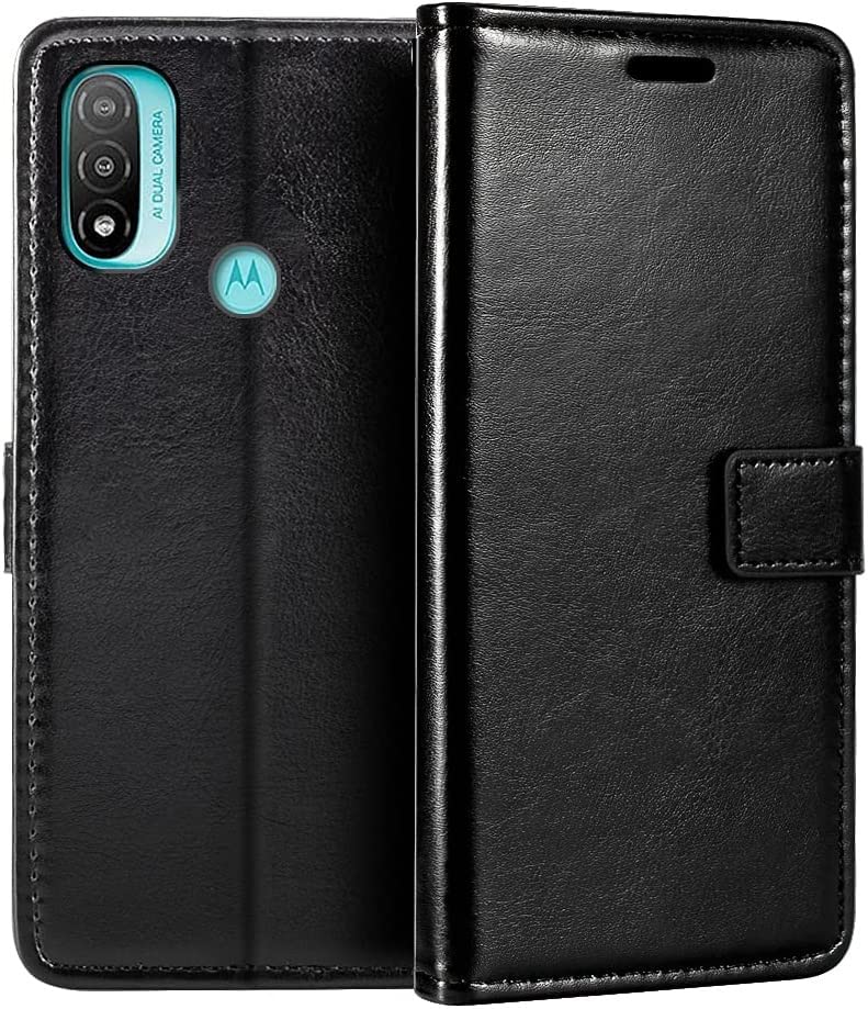 AMAZE!UK For Motorola Moto E20 / E30 / E40 Phone Case, Leather Flip Wallet Magnetic Closure Protective Book Cover (Black)