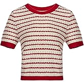 URBAN REVIVO Women's Short Sleeve Sweaters Crewneck Knit Tops Casual Striped 2025 Trendy Soft Summer Blouses