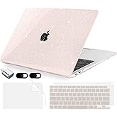 MecBevia Compatible with MacBook Air 13.3 inch Case 2021-2018 Release A2337 M1 A2179 A1932 Touch ID, Plastic Hard Shell&Keyboard Cover&Screen Protector&Webcam Cover&Type-C Adapter, Sparkly SakuPink