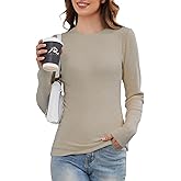 UQOIIL Stretchy Tight Sweater for Women Fitted Undershirt Lightweight Crewneck Long Sleeve Layering Tops (S-XL)