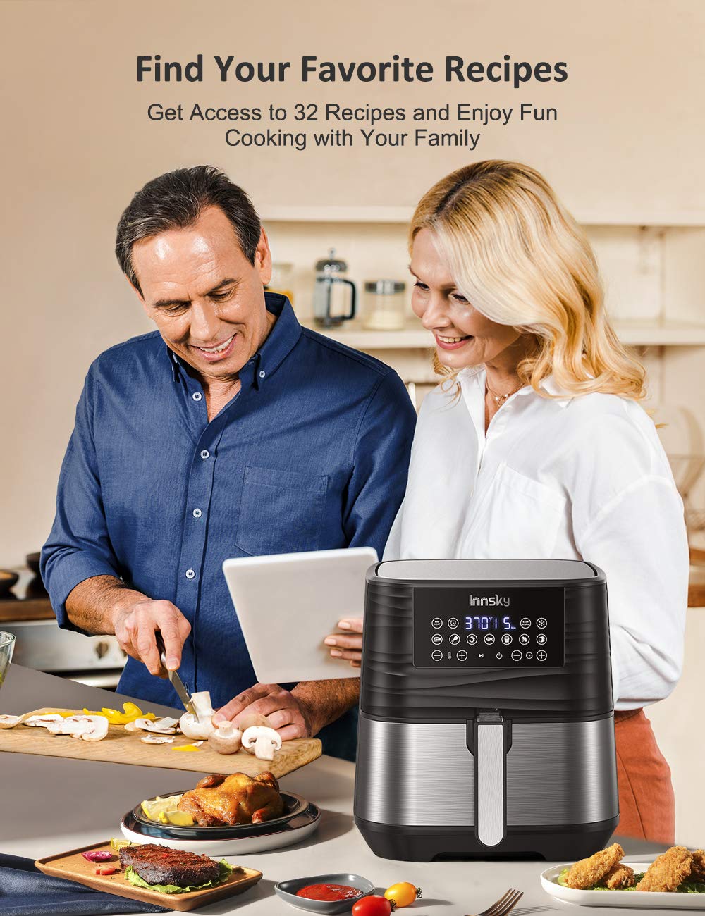 Mua Innsky Air Fryer, 5.8 Quart, 1700Watt Electric Stainless Steel Air Fryers Oven for Roasting
