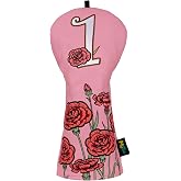 Floral Golf Club Head Covers Set for Driver Fairway Hybrid,Pink Headcovers | Carnation Tulip Rose Embroidered Flowers Golf Head Covers for Women Lady Girl