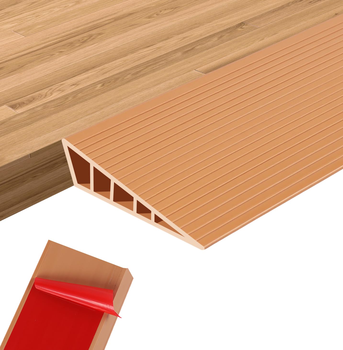 Photo 1 of 0.6" Rise Threshold Ramps for Doorways 40'' L Floor Transition Strip Self-Adhesive 3/5" Rise Ramps for Wheelchairs for Home, Rubber Door-Threshold for Home Steps (Brown)