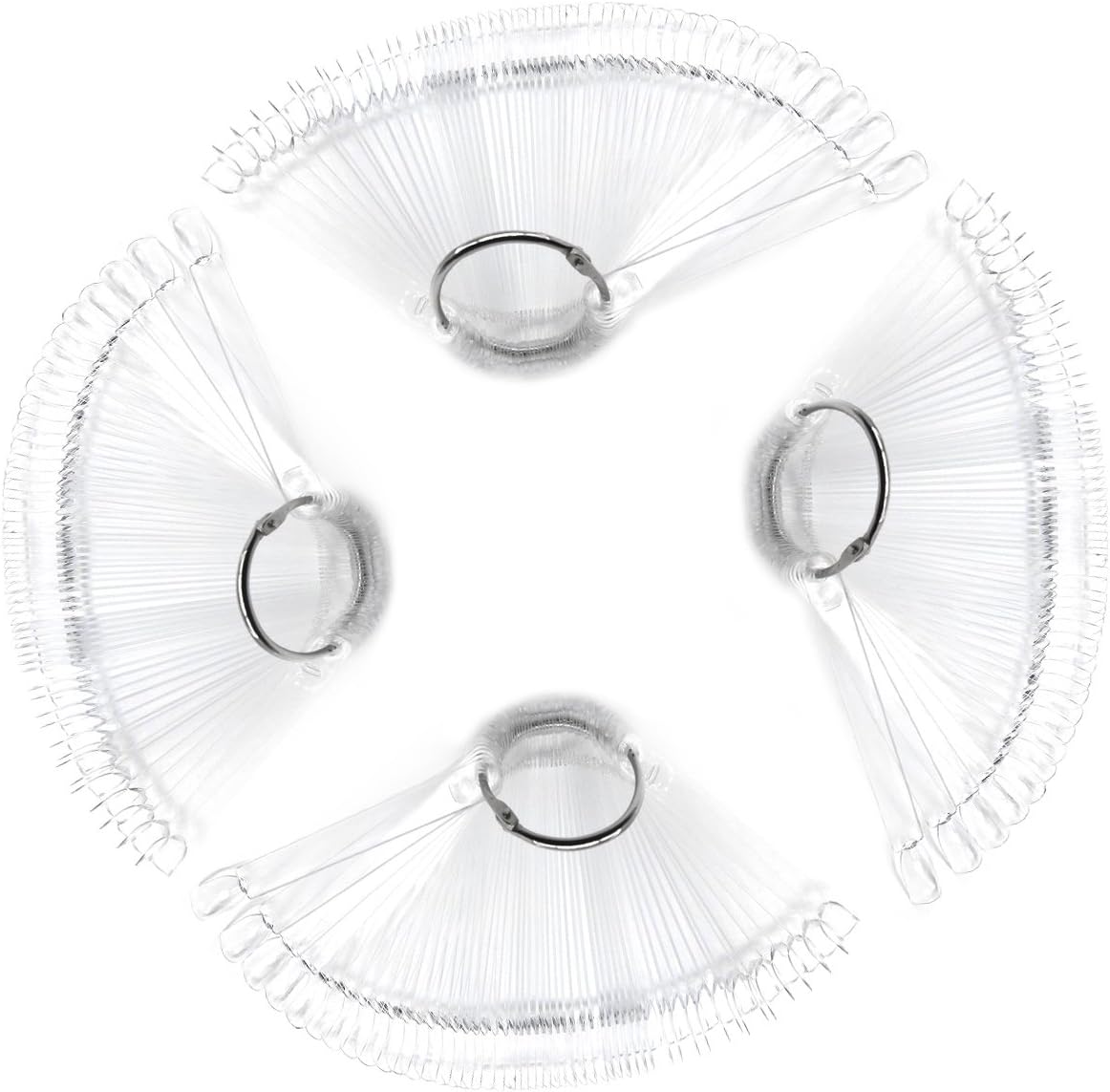 200 Tips Plastic Polish Board Nail Art Display Practice Sticks Wheel with Metal Split Ring Holder, 4 Set