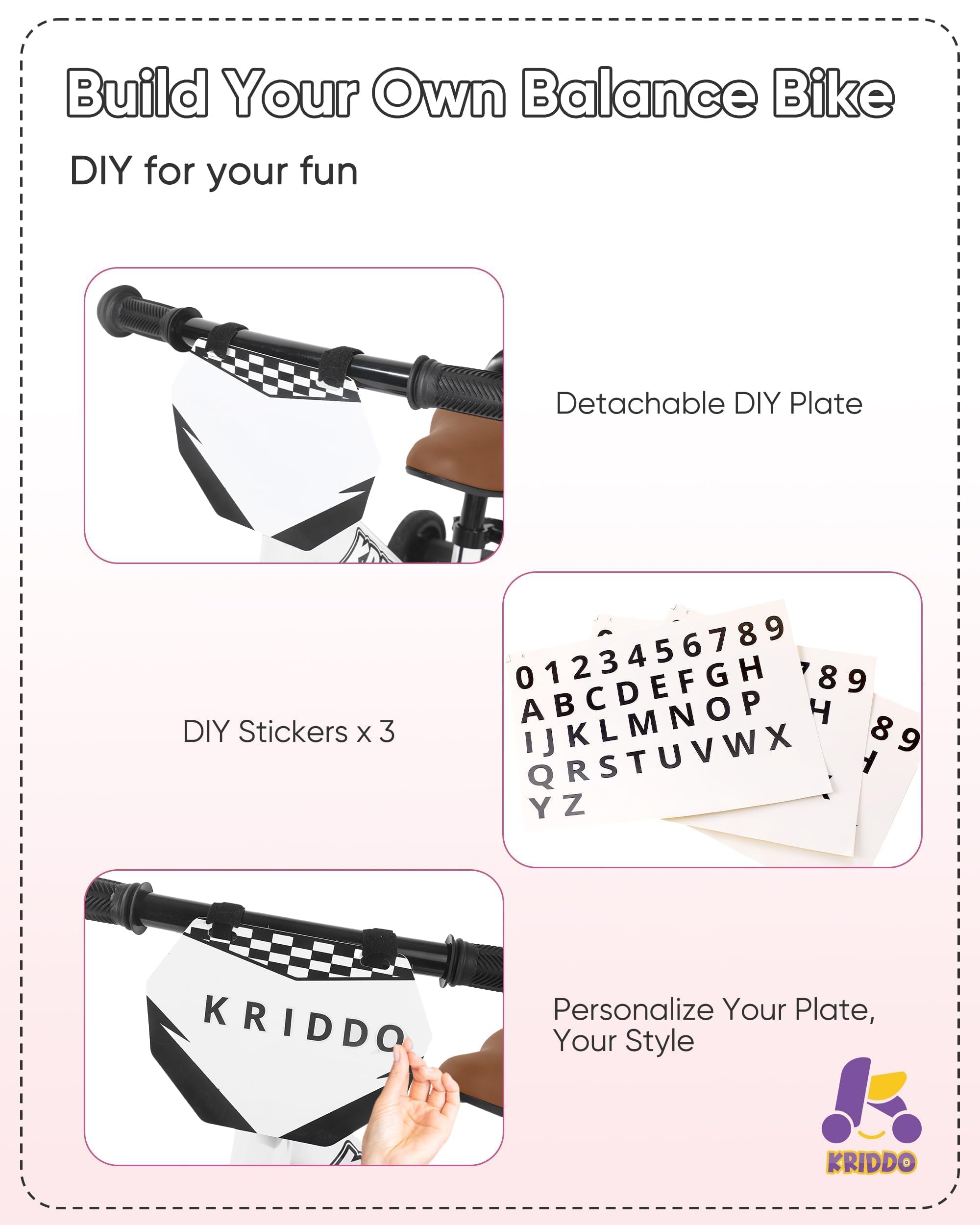 KRIDDO 2-in-1 Kids Tricycle and Toddler Balance Bike 2 Year Old, Detachable Pedals and Stowable Training Wheels, DIY Plate, Riding Trikes Toy for Ages 18 Months to 3 Years, White