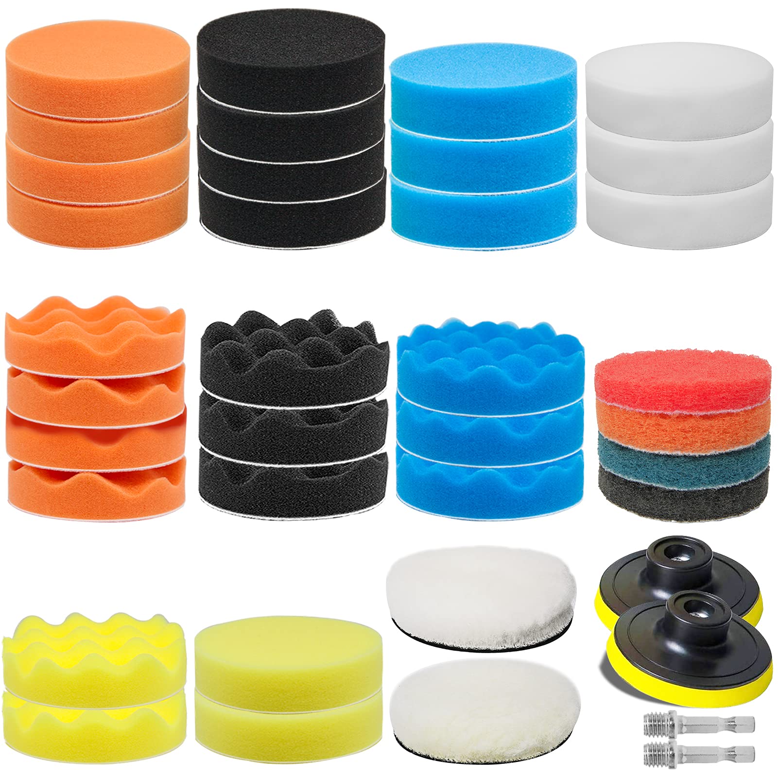 Photo 1 of GOH DODD 38 Pieces 3 Inch Buffing Polishing Pads, Car Foam Drill Polishing Pad Kit Sponge Pads Buffer Polisher Kit Headlight Restoration Kit with Wool Pads for Car Polishing, Waxing and Cleaning