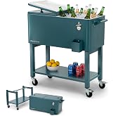 Permasteel Party Cooler with Divider, Removable Basin, Spacious 80-Qt Capacity, Chills 36hrs, Serving Tray, Rolling Ice Chest for Indoor &amp; Outdoor