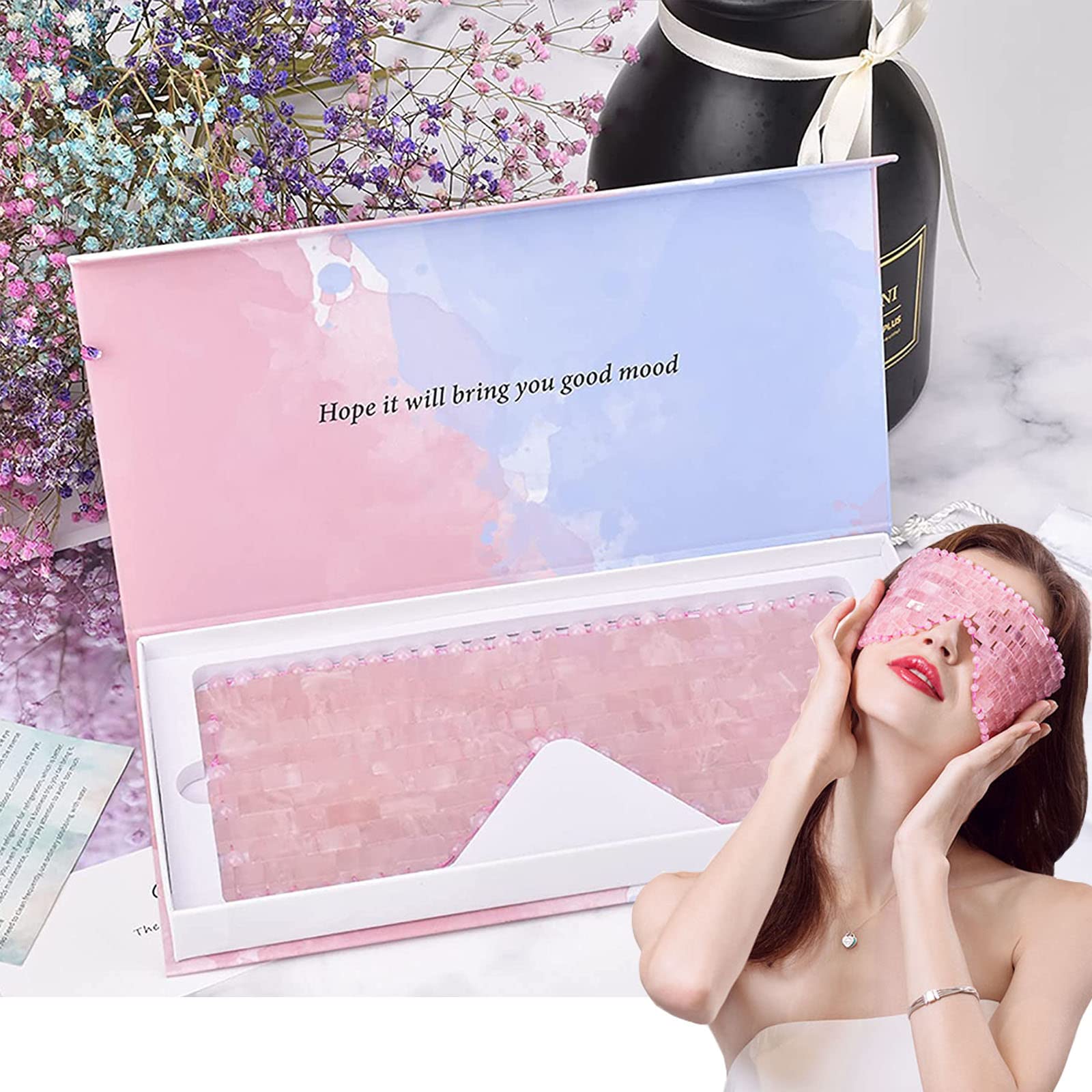 ideayard Rose Quartz Eye Mask, Cooling Natural Jade Premium Anti-Aging Facial Sleep Cold Therapy Eye Mask for Soothe Eye Fatigue (Rose Quartz)