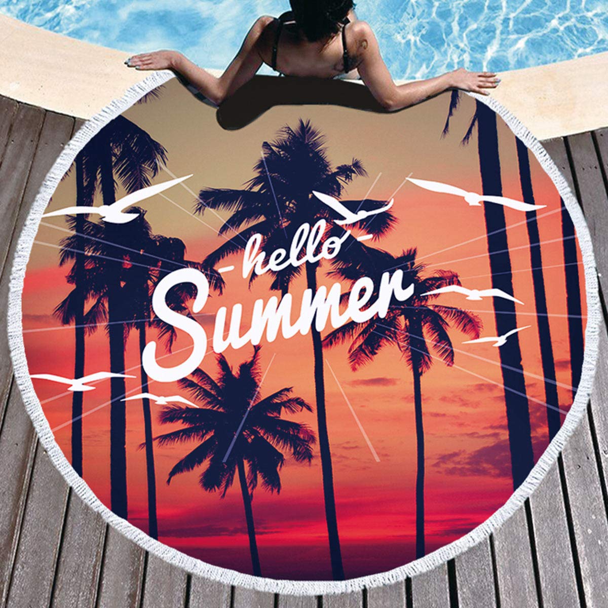 WINTER DONG Toalla de Playa Redonda Grande Círculo Tapiz Microfiber