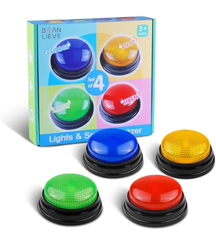 Set De 4 Botones De Respuesta Adiwo – Timbres Luminosos Y Sonoros Para Quizzes, Juegos Educativos Y Fiestas, Colores Surtidos, Accesorio Divertido Para Clase O Casa
