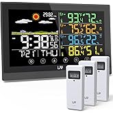 LFF Weather Station, Indoor Outdoor Weather Station Wireless with Multiple Sensors, Color Display Digital Atomic Clock Indoor Outdoor Thermometer Wireless, Forecast Station with Adjustable Backlight