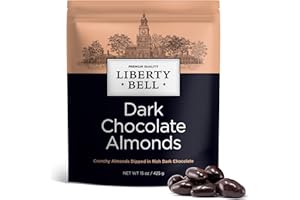 LIBERTY BELL Dark Chocolate Covered Almonds | 15 Oz Bag | Crunchy Snack Nuts | Roasted Chocolate Covered Nuts | Office Candy Snack, Gourmet Party Favor & Gift Basket Filler