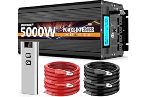 JARXIOKE 5000 Watt Power Inverter 12V DC to 110V 120V Converter for Family RV Off Grid Solar System Car with Type-C Ports 3 AC Power Outlets Dual USB Ports LCD Display Wireless Remote Control