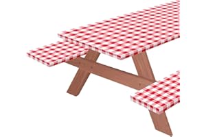 3 PCS Picnic Table Cover with Bench Covers Christmas Waterproof Camping Tablecloth Flannel Backing Elastic Edge Plastic Vinyl