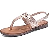 Veittes Women's Flat Slide Sandals - Thong Flat T-strap Ankle Strap Summer Sandals.9.5 us