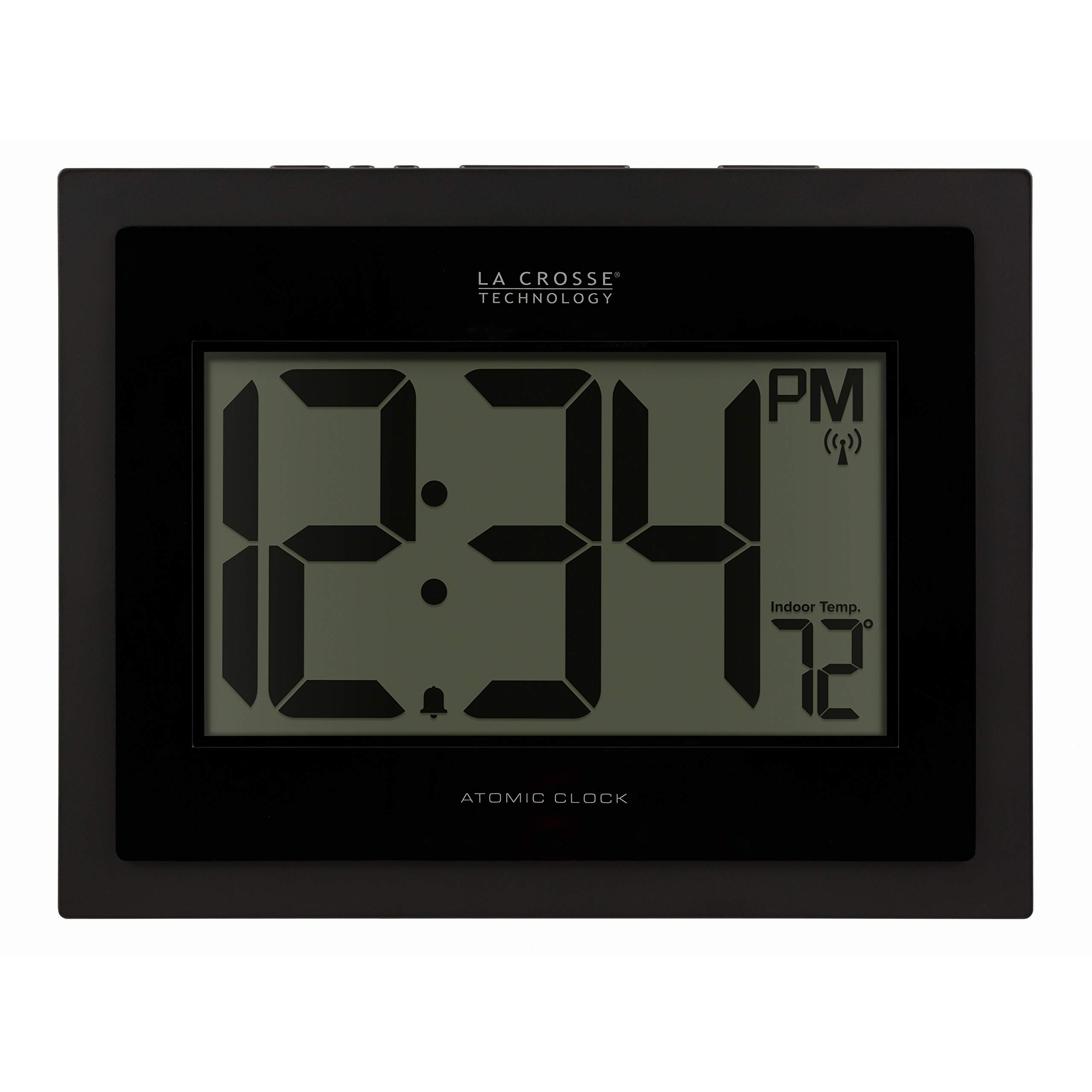 La Crosse Technology 513-54087-INT Atomic Digital Wall Clock with Indoor Temperature, Black