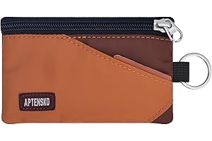 APTENSKO RFID Travel Wallet with Adjustable Lanyard-Zipper Small Wallet with ID Card Holder, Keychain for women&men-Minimalist Slim Waterproof Nylon case for ID, Cash, Key (Rust+Coffee)