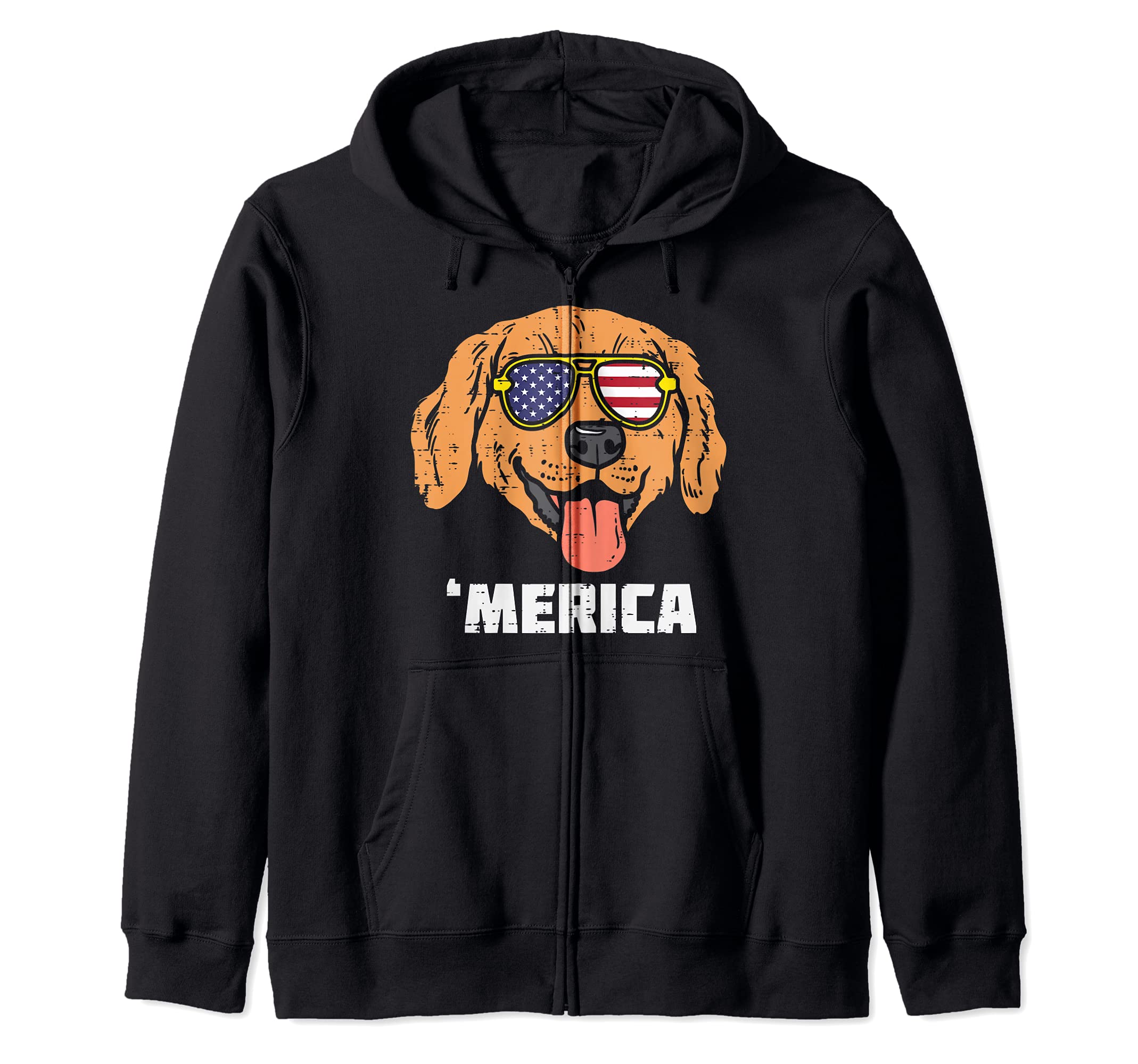 Merica Golden Retriever American USA 4th Of July Fourth Dog Zip Hoodie