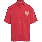 Bamboo Cay Men's Peekaboo Palm Embroidered Casual Shirt (Tomato, X-Large)