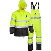 John Deere Hi-Visibility Rain Suit, ANSI Class 3, Poly Oxford with PU Backing, Hi-Vis Yellow/Black