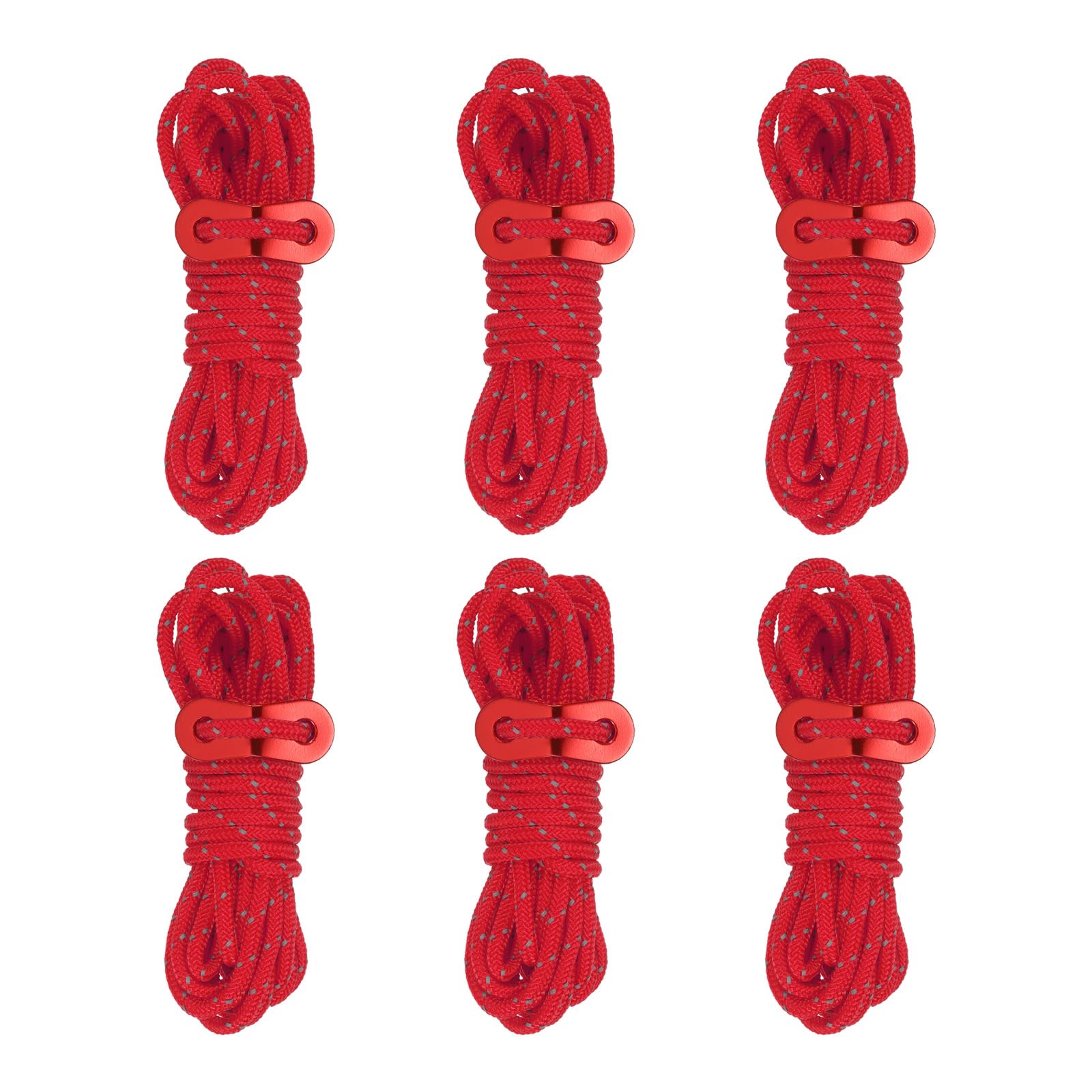 PATIKIL 4mm Tent Rope, 6 Pack 13ft Reflective Guyline Cord Tied Downs Rope Paracord Cord Camping Ropes with Red Aluminum Cord Adjusters for Camping Hiking Tent, Red