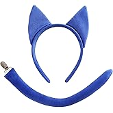 Neujiwo Blue Cat Ears Headband and Tail Set Plush Adult Halloween Cat Costume Accessories