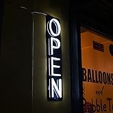 HiNeon Vertical Neon Open Sign, 28"x7" Vertical LED Open Sign for Business, Bar, Shop Windows, Restaurant Storefront, Direct Plugin w/ 12V Adapter & Remote Control w/ 6 Modes (White)