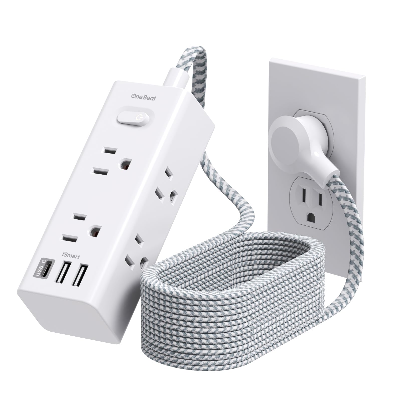 Photo 1 of 15 Ft Power Strip Surge Protector - One Beat 15ft Extension Cord with 6 Widely Outlets 3 USB Ports (1 USB C), Wall Mount Outlet Extender Long Power Strip for Travel Home Office College Dorm Room