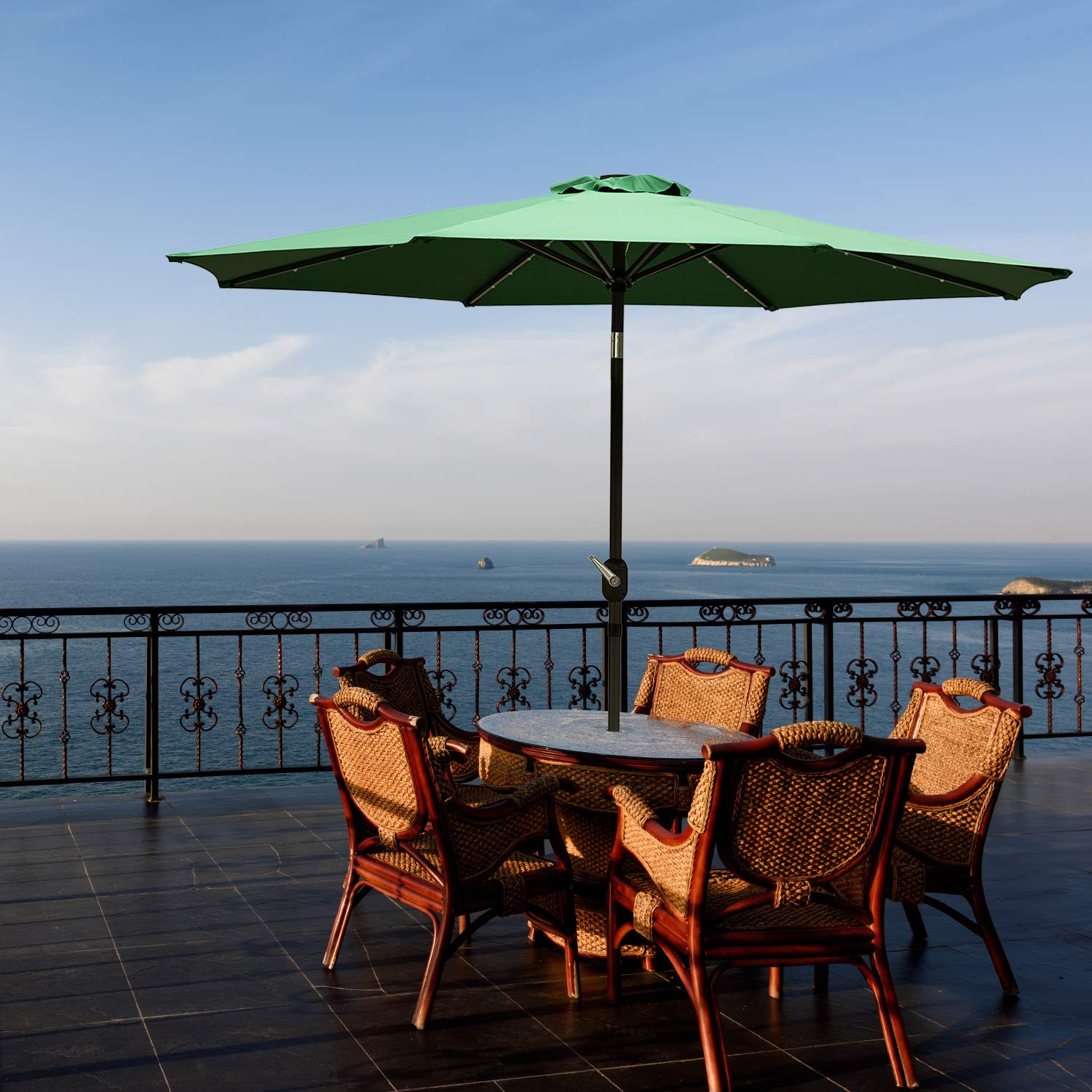 Umbrellas Patio Lawn Garden Indoor Beige Waterproof Prevent Bask In For Garden Outdoor Use Without Base Steel Umbrella Ribs Ainfox 9ft Solar Patio Umbrella With Led Light