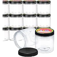 Slime Containers with Lids - 12 Pack Containers for Slime - 8 oz Plastic Containers with Lids and Labels - Great Small Plasti