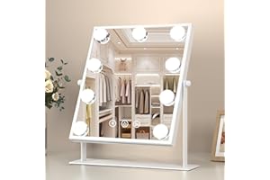 COSMIRROR Hollywood Makeup Mirror with Lights, Lighted Vanity Mirror with 9 Dimmable Bulbs and 3 Color Lighting Modes, Smart Touch Control, Plug in Light Up Mirror (White)