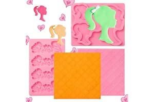 IKOJING 3 Pcs Hot Pink Girl Theme Cake Decoration Fondant Mold, Princess Doll Head Letter Silicone Molds, for Princess Party Cupcake Topper, Chocolate, Candy, Flower Paste, Plaster, Dough, Resin Clay