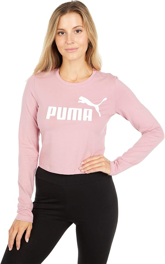 PUMA Essential+ Logo Long Sleeve Fitted Tee Foxglove XL at Amazon Womenâs Clothing store