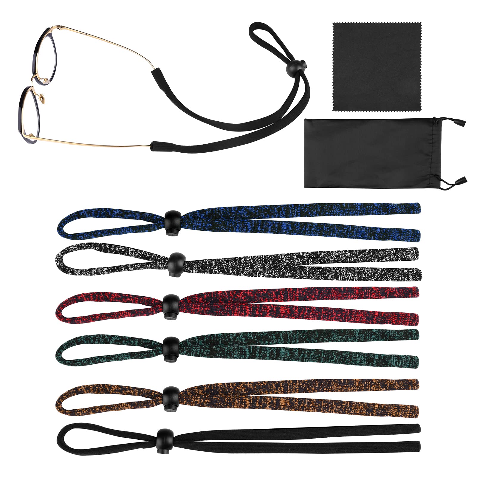 Cheeroyal 6 Pieces of Glasses Strap,Sport Eyeglasses Straps Adjustable Soft Nylon Non-Slip Eyewear Retainer Glasses Cord Lanyard for Reading,Sports,Outdoor (6 Colours)
