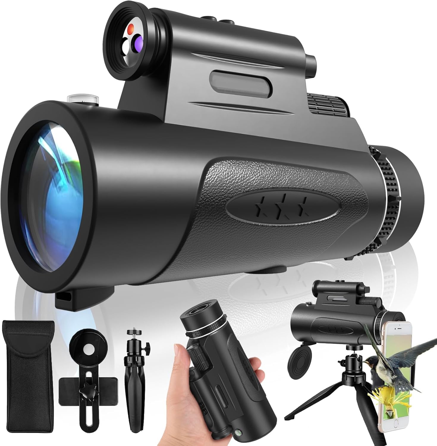 Photo 1 of Monocular Telescope with Lights HD Monoculars 80x100 for Adults High Powered Monocular for Hunting with Smartphone Holder & Tripod, Handheld Telescope Suitable for Bird Watching Stargazing-Black