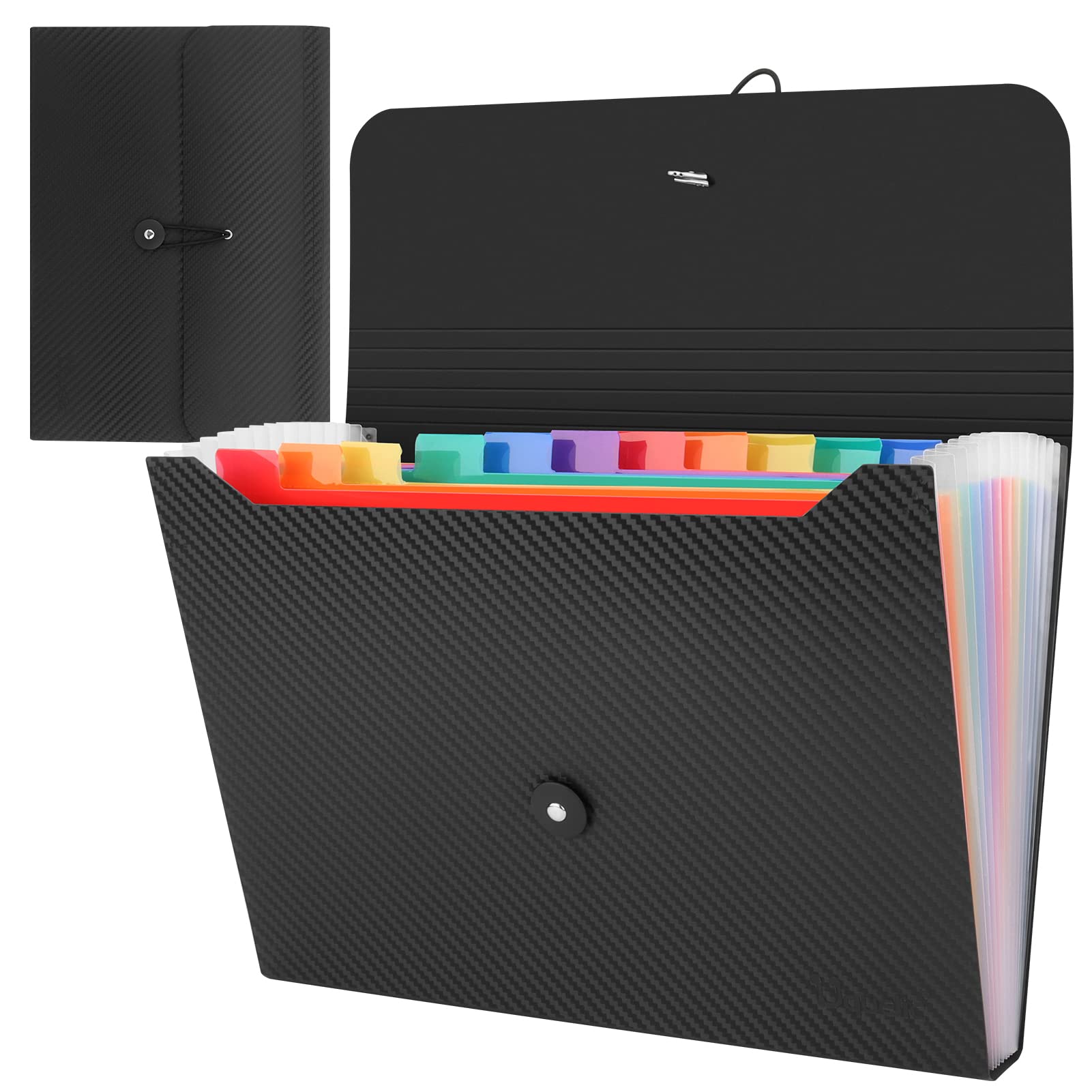 Uquelic 2 Pack Uquelic 13 Pocket Expanding File Folder with Labels – Rainbow Twill A4 Accordion Document Organiser, Plastic Expandable Folder for Home, Office & School