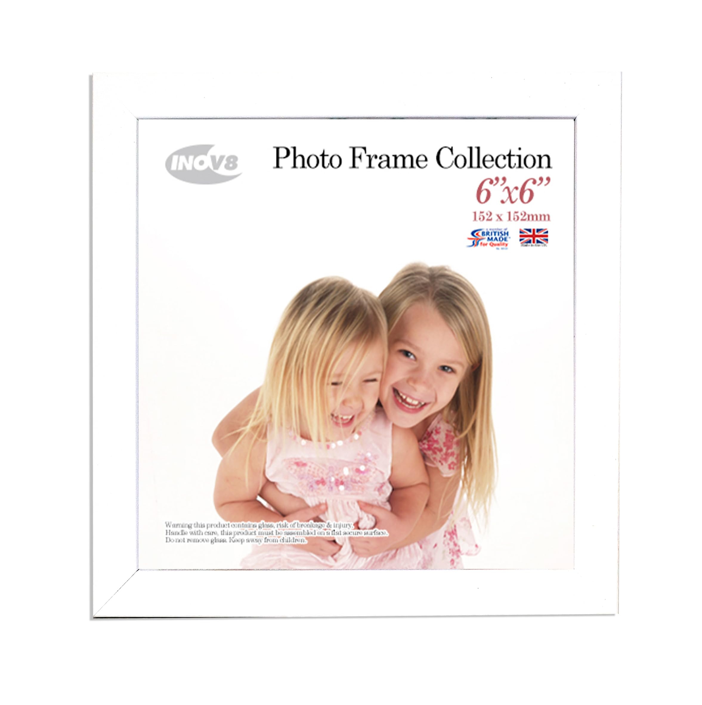 Inov8 British Made Real Wood Picture/Photo Frame 6x6" Inch(15x15cm) - Auckland 20mm Pine White