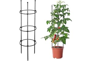 FEBLOMST Tomato Cage, 46" Tall Garden Trellis to Support Plant, Metal Tomato Cages with 3 Adjustable Support Rings for Pots, Raised Bed, Heavy Duty Cherry Tomatoes Stand for Cucumber Bean Vegetable Flower