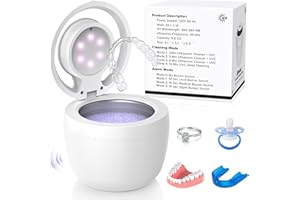 BOLDUEL 2025 Upgraded Ultrasonic Retainer Cleaner Machine Deep Clean with Buzzer Alarm, Versatile Denture Cleaner 45kHz, Mouth Guard Cleaner, Night Guard Cleaner Dental Cleaning Pod 6 u/v Lights