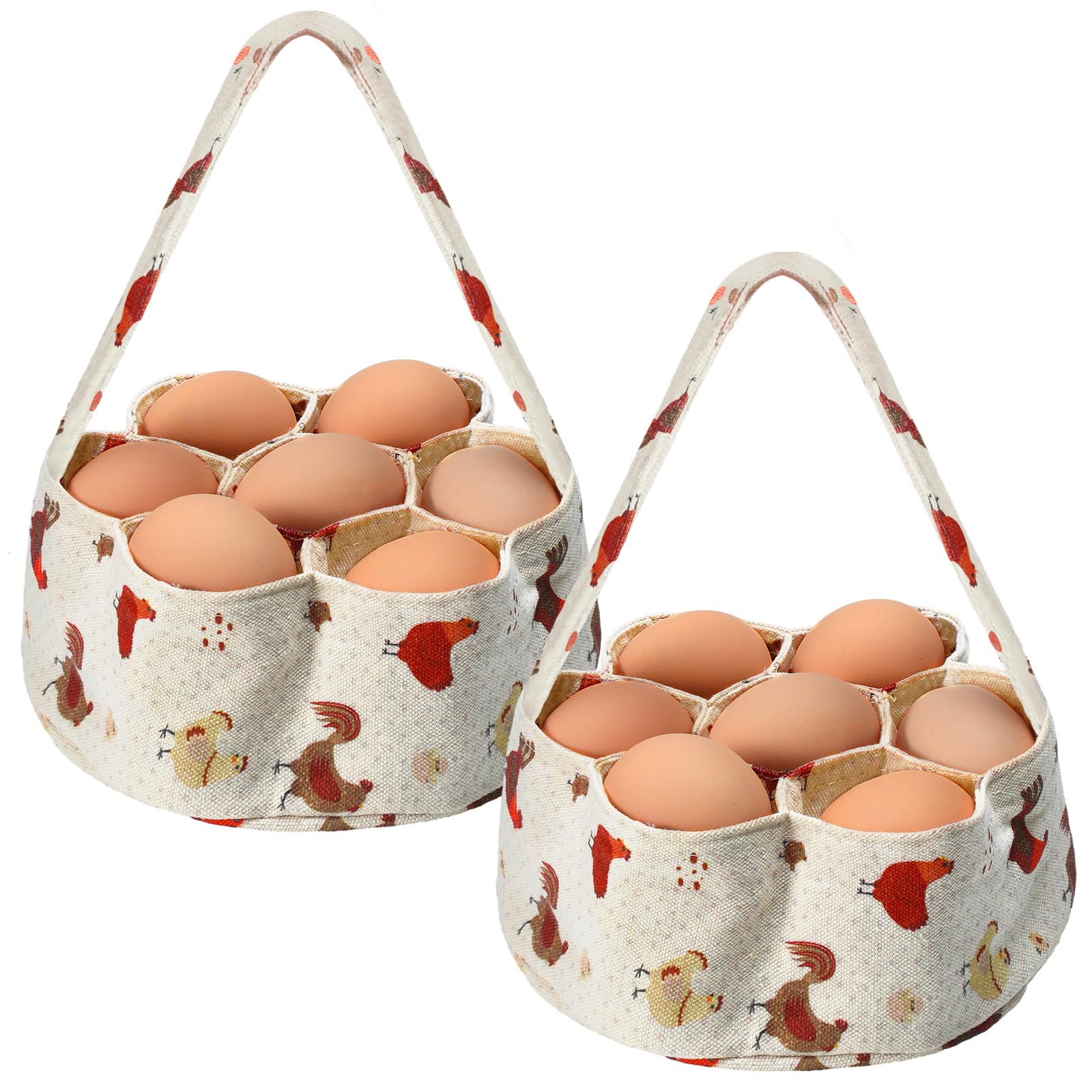 Photo 1 of 2 Pieces Egg Basket Mini Egg Collecting Bags Gathering Basket with 7 Pouches for Easter Farmhouse Chicken Hen Duck Goose Housewife Garden Transporting Storage, 8 x 2.6 Inch(Retro)