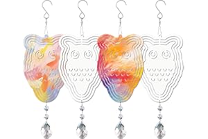 ACFUNIQUE 4 Pack Sublimation Wind Spinner Blanks Metal Wind Spinners Sublimation Blanks Aluminum Hanging Wind Spinner 3D DIY Wind Sculpture for Yard and Garden Indoor Ourdoor Decoration(Owl)