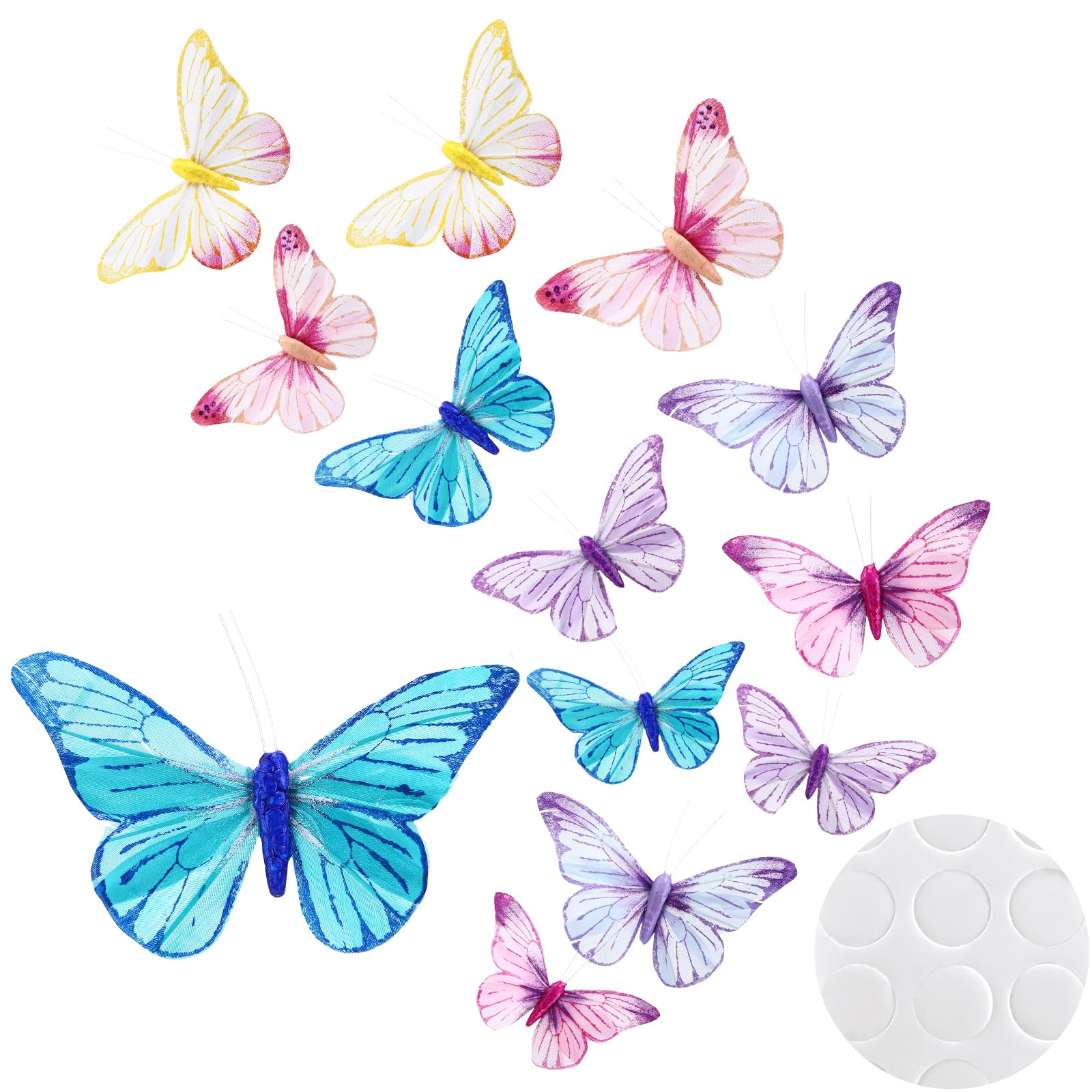 Photo 1 of 12Pcs Artificial Feather Butterflies for Crafts 3D Butterfly Wall Decoration Fake Butterflies with Wire Butterflies Picks for Arrangements Bouquet Flower Floral Garden Stakes Party Home Decor