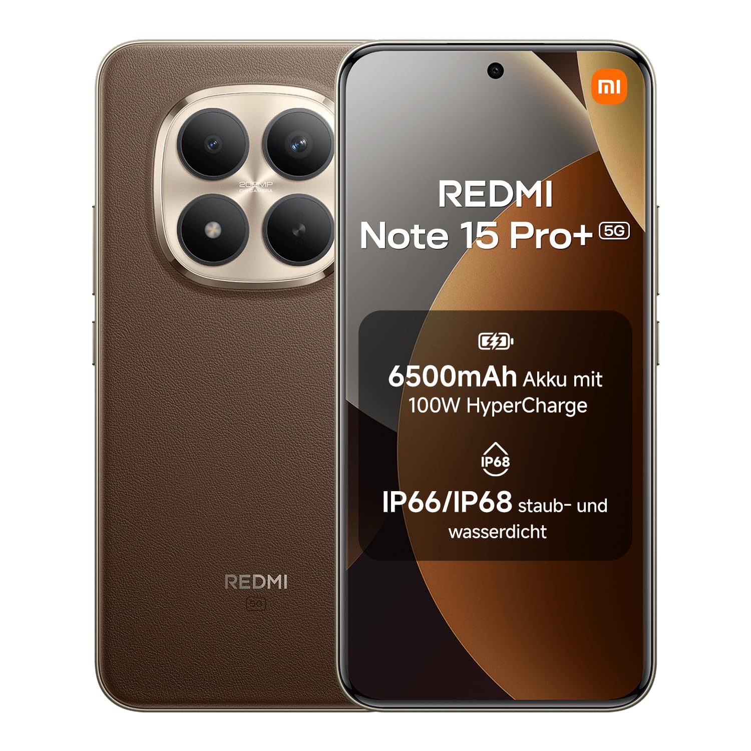 XIAOMI Redmi Note 15 Pro+ 5G Smartphone (12+512 GB) – Handy mit Android, 6500-mAh-Akku, IP66/IP68 Staub- und Wasserschutz, Neue 200-MP-Kamera, 6,83" AMOLED-Display, Mocha Brown, 2 Jahre Garantie