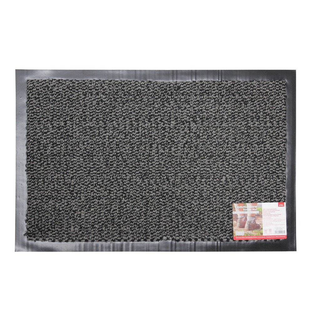 JVL Heavy Duty Commodore Vinyl Backed Barrier Door Floor Mat - 40 x 60cm, Grey